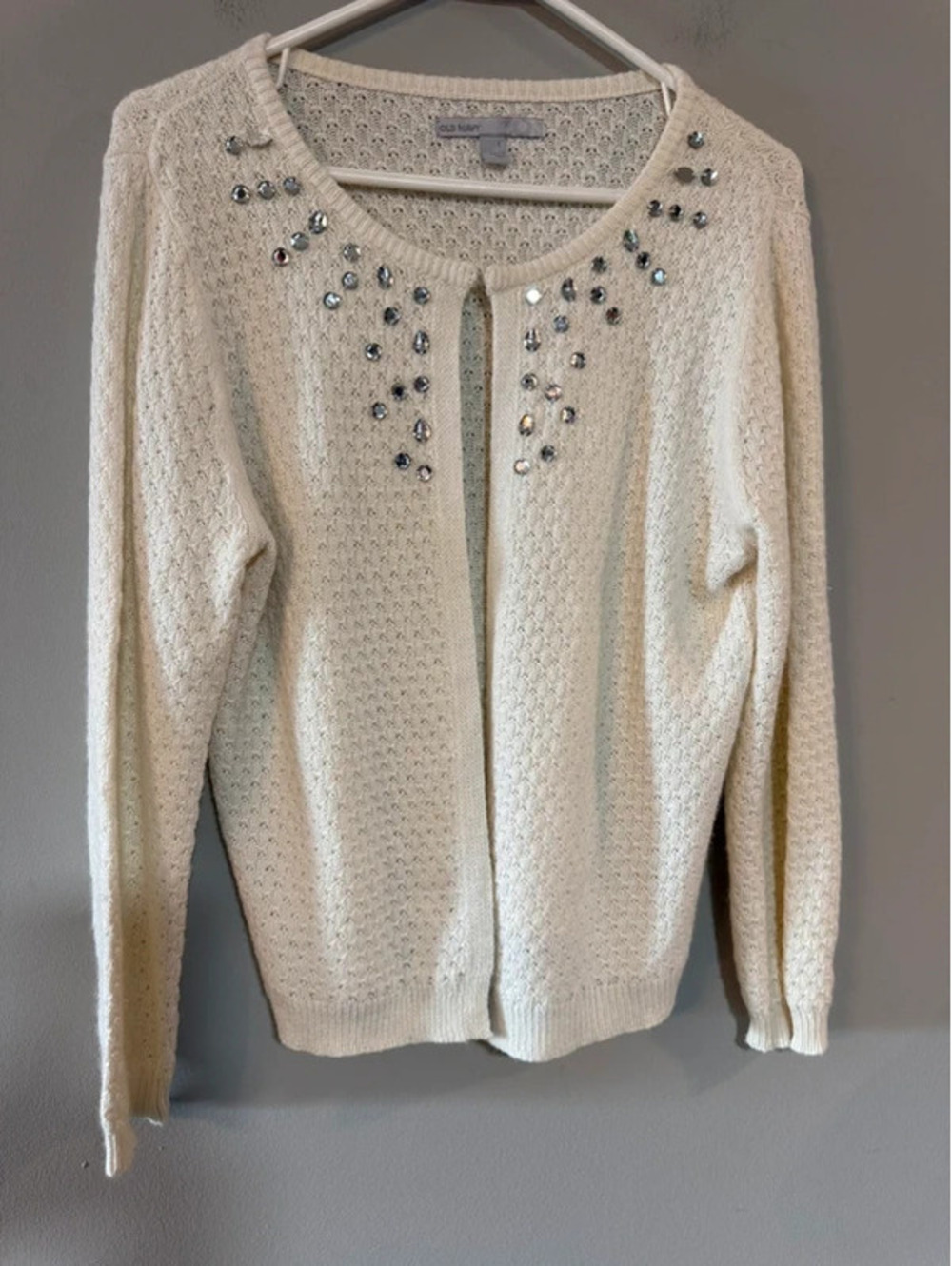 Old Navy Women’s Large Ivory Rhinestone Open-Knit Cardigan